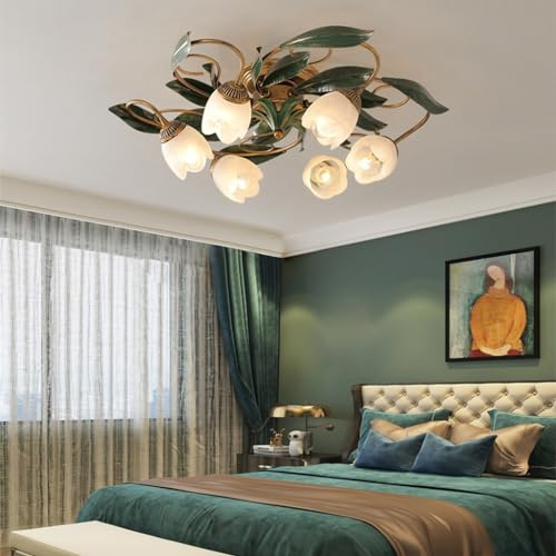 RuiRfh Deckenlampe Retro Esstisch Beleuchtung E27 Antik Bronze Eisen Blumen Design Deckenleuchte Pastoral Industriestil Deckenleuchte Wohnzimmer Schlafzimmer Restaurant Kreative Lichter
