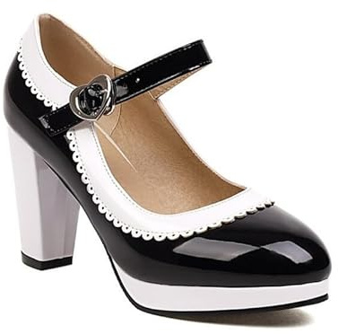 Veelau Meieer Damen Riemchen Pumps Lolita Mary Jane Schuhe Plateaupumps Trichterabsatz mit Schnallen