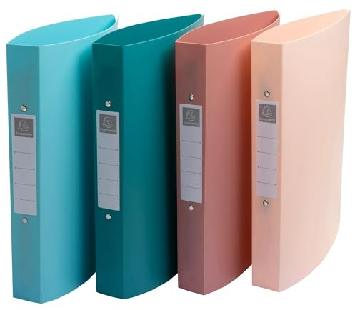 Exacompta - Ref. 54470E - Karton mit 12 Skandi-Ordnern - recyceltes PP - 2 runde Ringe - Rücken 4 cm - Außenformat 32 x 26,8 cm - A4 Maxi Format - 4 Farben sortiert