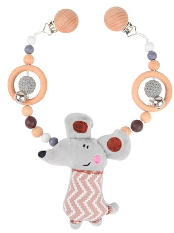 Ueiwffzo Kinderwagen Kette für Babys, Wolken Kinderwagen Kinderwagenkette mit Plüschtier Anhänger Dinosaurier, Kette Kinderwagen Zubehör Spielzeug für Babys Junge Mädchen (Maus)