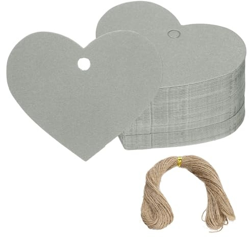 PATIKIL Geschenkanhänger Mit Schnur 100Stk Herzförmige Leere Papieranhänger Aufhänger Mit Juteschnur Für Geburtstagsparty Gastgeschenke Hochzeit Valentinstag DIY Bastelbedarf Grau
