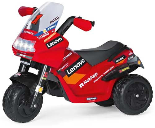 PEG Ducati Desmosedici EVO Moto Elettrica per Bambini 2+, con Luci, Suoni e Clacson, Acceleratore a Pedale, Batteria Ricaricabile 6V