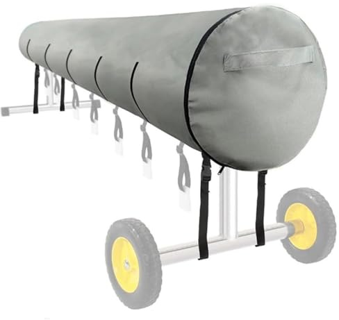 Couverture Rouleau de Piscine, Pliables 420D Oxford Étanche Chaleur Solaire Anti-Vent Pluie Poussière/UV Bâche Protection Cordon Serrage, pour l'hiver et l'été, bobines Enrouleurs (Gris, 16FT)