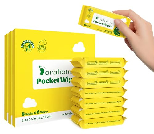 Dorahoney Mini Wet Wipes Travel Size, 24 Pack Sensitive Travel Wipes, 99% Water, Unscented & Hypoallergenic Hand and Face Pocket Wipes Travel Essentials for Adults, Kids & Baby care, Total 144 Wipes
