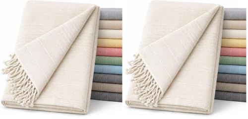 ECOMMERC3 Couvre-lit Multifonction léger et élégant pour canapé ou lit 130 x 180 cm Écru, Ecru (Lot de 2)