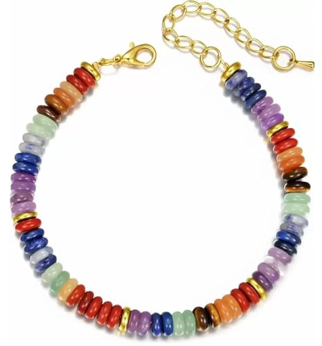 TJUSPIRIT Natürliche 7 Chakra Heilstein Armband für Frauen | 7 Chakra Edelstein Healing Hoki Yoga Meditation Armbänder für Positivität, Schutz & Energie