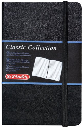 Herlitz 10789444 Geschäftsbuch, Lederoptik, schwarz, liniert, A6, 96 Blatt,Inhaltspapier 80g/m² Notizbuch Classic Collection