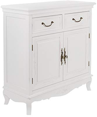 elbmöbel Sideboard MDF Holz Landhaus-Stil | Schubladenkommode 2 Schubladen 2 Türen | Kommode weiß Schrank Badezimmerschrank ideal für Flur in Shabby-Chic Design | fertig montiert B75xH81xT32cm