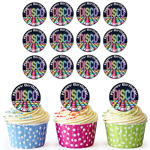 AK Giftshop Disco Floor 24 Personalised Edible Cupcake Toppers/Birthday Cake Decorations - Easy Precut Circles