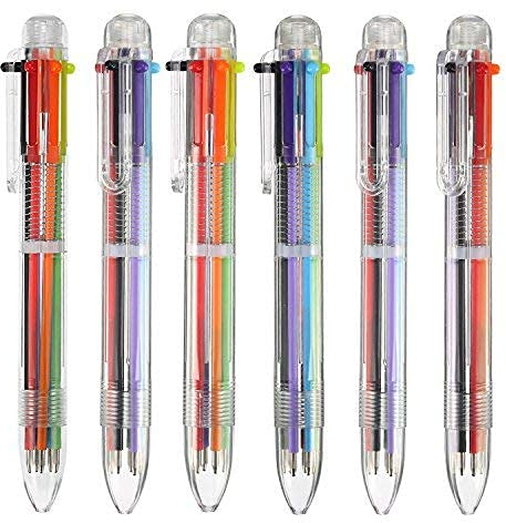 12 Stück 6-in-1 Retractable Rollerball Multicolor Stifte 6-Color Kugelschreiber für Büro Schulbedarf Studenten Kinder Geschenk Mitgebsel Kindergeburtstag