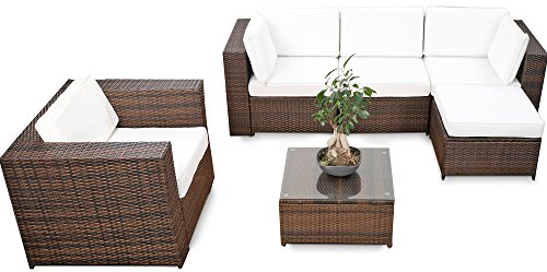 XINRO erweiterbares 18tlg. Eck Lounge Set Polyrattan - braun-Mix - Garnitur Gartenmöbel Sitzgruppe XXXL Lounge Gruppe - inkl. Lounge Sessel + Ecke + Hocker + Tisch + Kissen