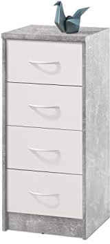 Stella Trading Kommode Schrank mit Schubladen weiß, Korpus Beton Dekor, BxHxT 38x86x35 cm