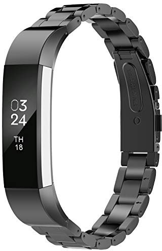 Kompatibel mit Fitbit Alta-Armbändern aus Metall, Ersatzband für Alta HR Edelstahl-Schmuck, Armbänder für Alta HR und Fitbit Alta Smartwatch, Fitness-Tracker für Damen, Herren, Jungen, Schwarz
