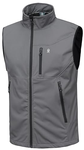 Little Donkey Andy Men's Lightweight Softshell Vest Windproof Sleeveless Jacket for Travel Hiking Running Golf Gray XL