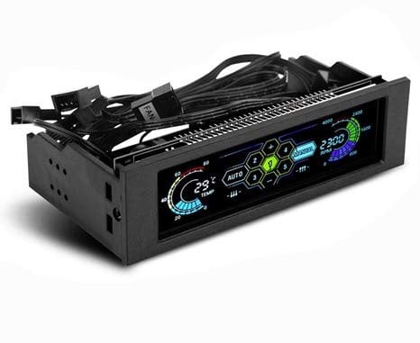 ASHATA PC Ordenador Ventilador Controlador, LCD-Panel Frontal Controlador de Temperatura del Ventilador de 5 Vías, Sensor de Temperatura de CPU Unidad de Enfriamiento de Computadora