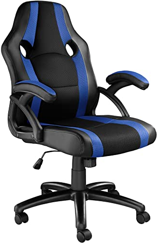 TecTake® Silla Gaming, Silla Oficina Ergonómica, Reposabrazos, Ajustable Altura, Silla Estudio, Gaming Chair, Asiento Gamer, Sillón Gaming, Ergonómico, Mecanismo Basculante, Giro 360 - Negro/Azul