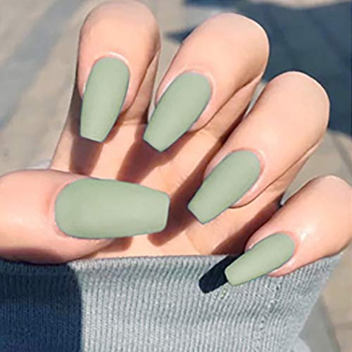 Brishow Cercueil faux ongles, mat ballerine faux ongles, couleur pure acrylique presse sur ongles 24 pièces pour femmes et filles (Vert)