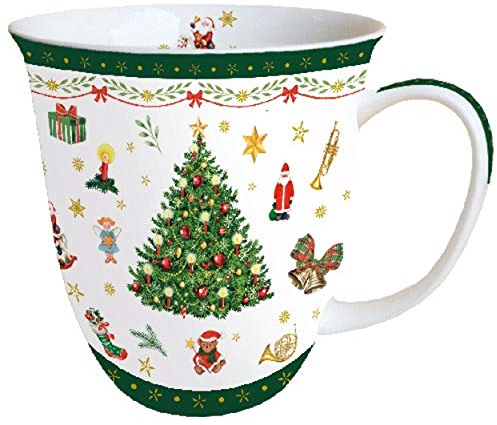Ambiente Mug de Noël en porcelaine fine 0,4 l Motif sapin de Noël Blanc