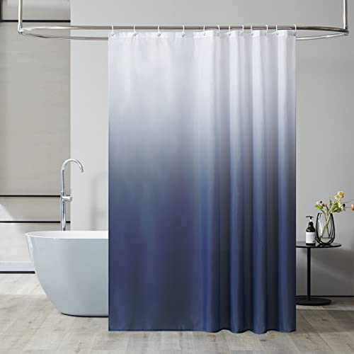 Furlinic Rideau de Douche Anti Moisissure 180x200cm Tissu Lavable en Machine Grand Rideaux Douche Imperméable en Polyester pour Baignoire avec 12 Crochets Bleu Marine Dégradé