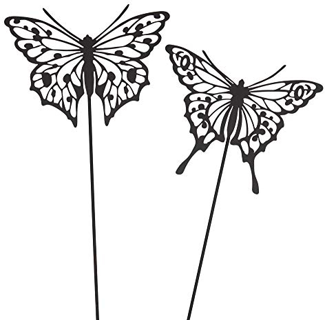 Metall Stecker Schmetterling schwarz edel Gartenstecker Tierfigur Blumenstecker Gartendeko H=77 cm 2er Set
