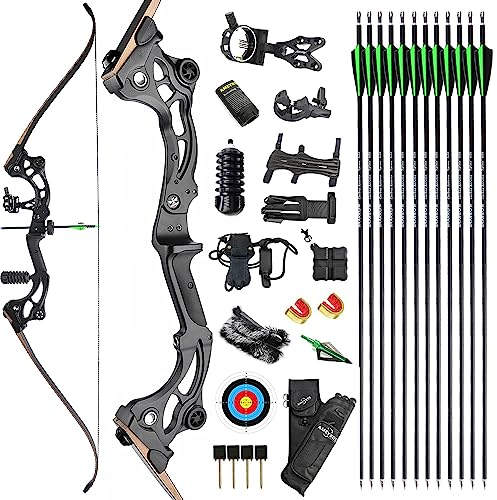 Bogenschießen 64 Takedown Recurve Bogen Set 30-55lbs Bogen und Pfeil Set Erwachsene Jagdbogen Sportbogen Langbogen Anfänger Bogen Rechtshänder (35lbs, Typ2: Bogen Set 1)