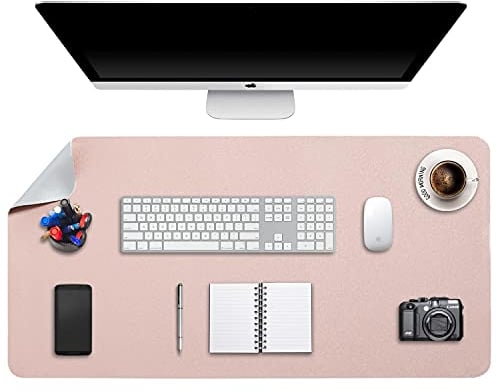 Tappetino per Mouse Grande, Mouse Pad XXL, DOBAOJIA Sottomano da Ufficio, Laptop Tappetino, Tappetino Scrivania, Tappetino Scrittura, Uso Doppio Lato Simipelle PU Impermeabile 90 x 43cm (Rosa/Argento)