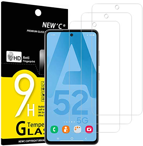 NEW'C 3 Piezas, Protector Pantalla para Samsung Galaxy A52, A52 5G, A52S 5G, Cristal templado Antiarañazos, Antihuellas, Sin Burbujas, Dureza 9H, 0.33 mm Ultra Transparente, Ultra Resistente