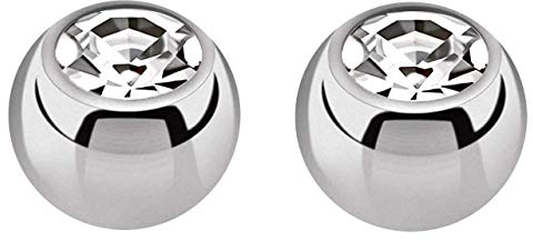 2X Titan Piercing Schmuck Verschluss Kugel in 1,6 x 5 mm, gefaßter Zirkonia in klar
