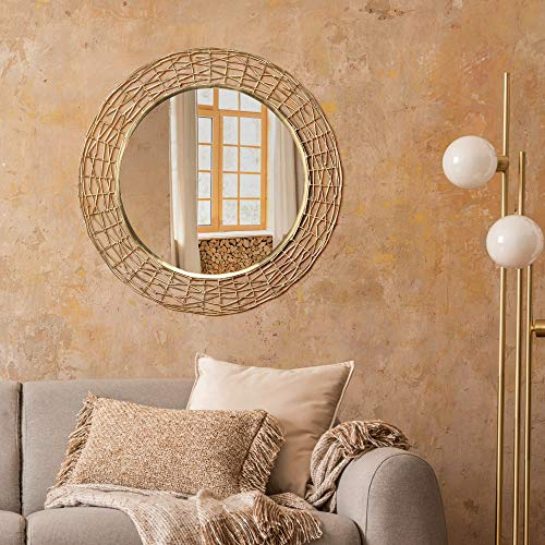 WOMO-DESIGN Dekorative Wandspiegel Caracas Ø 80 cm Unikat aus Glas, Metallrahmen Gold, Runder Spiegel, Moderner Dekospiegel, Design Hängespiegel, Flurspiegel Badspiegel Schminkspiegel Frisierspiegel