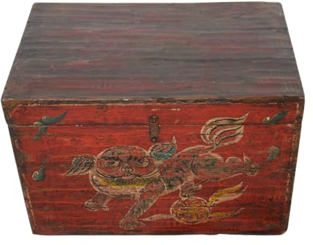 Fine Asianliving Antike Chinesische Kiste Handgemalt Chinesische Mythologie China Aufbewahrungstruhe Orientalische Möbel Holztruhe Dekotisch Deckel Couchtisch Tischtruhe Sitztruhe