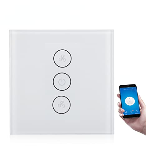Interruptor de ventilador inteligente Interruptor de luz WiFi Interruptor de luz de control de voz Control remoto Interruptor inteligente para el hogar Soporte para TUYA(blanco)