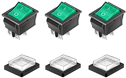 3 Pezzi Interruttore a Bilanciere Quadrato ON-Off Boat Rocker Switch 4 Pin Green Light con Copertura Impermeabile DPS AC 250V 16A 125V 20A per Prodotti Elettrici Della Macchina