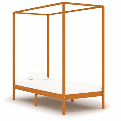 SKM Himmelbett-Gestell Honigbraun Massivholz Kiefer 100 x 200 cm