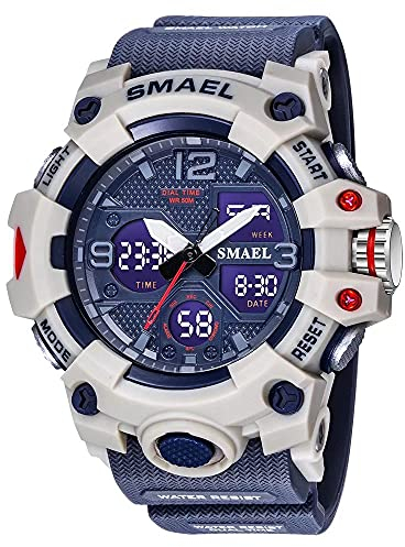 SMAEL Herren Uhren Militär Outdoor Wasserdicht Sport Armbanduhr Datum Multifunktion LED Alarm Stoppuhr Digital Uhren für Herren, dunkelblau, Large Face, Digital