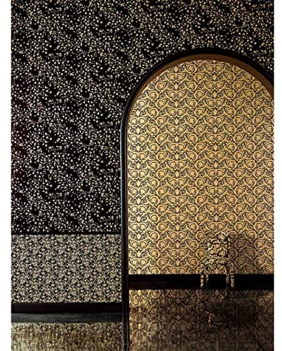Schwarz goldene Tapete im englischen Stil | Blümchentapete aus Vlies und Vinyl | Florale Barock Tapete für Schlafzimmer und Wohnzimmer