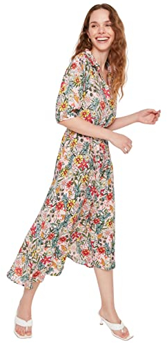 TRENDYOL Damen Trendyol Damen Midi-hemdkleid, Normale Passform, Gewebtes Kleid Kleid Lässig, Flieder, 38