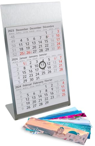 Timr Tischkalender zum Aufstellen aus Edelstahl I für 2 Jahre 2025/2026 I Griechenland-Motive I 3-Monatsübersicht mit Block Magneten I tr127