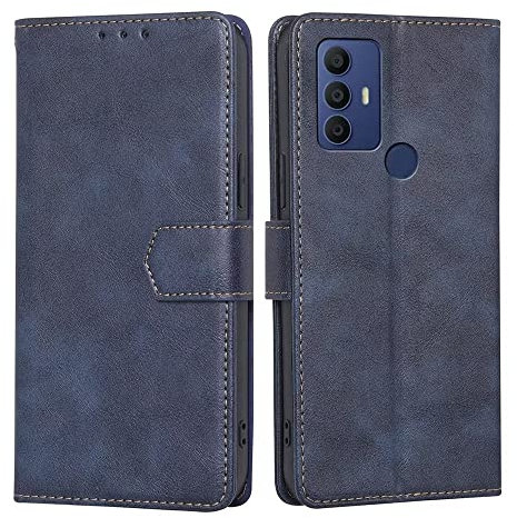 RankOne Flip Wallet Case for TCL 305 / TCL 306 / TCL 30E / TCL 30 SE (6.52 Inches), PU Leather Phone Cover Sleeve Holster - Blue