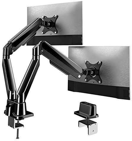 FORGING MOUNT Dual Monitor Arms - Height Adjustable Computer Monitor Desk Stand Fits 13-32'' Monitor, Full Motion Swivel Double Gas Spring Monitor Arms, Each Arm Holds Up to 19.8lbs