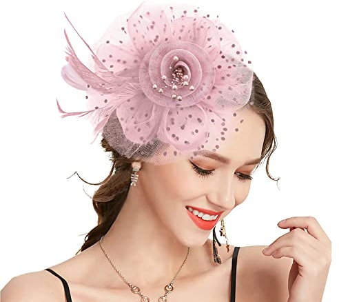 Takmor Fascinator Hochzeit, Hut Damen Mesh Federn Clip Kopfschmuck Fascinator auf Tea Party Kirche Hochzeit Cocktail für Frauen und Mädchen