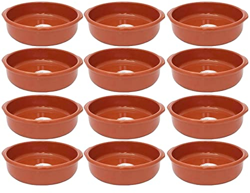 Tradineur - Lot de 12 cocottes rondes en terre cuite - Adaptées au verre et au four - Idéales pour les ragoûts et rôtis maison - Diamètre 32 cm