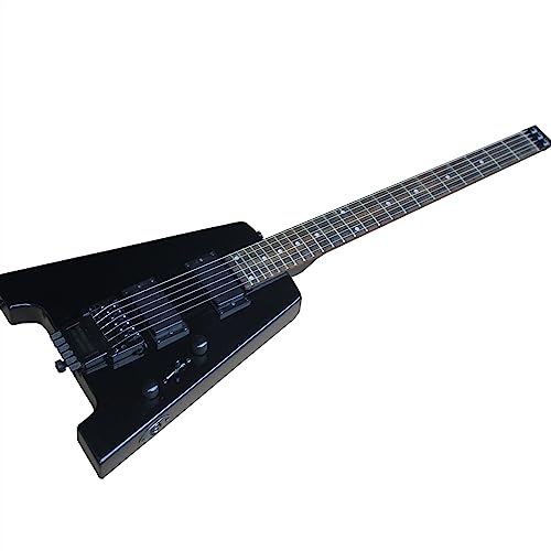 Schwarze E-Gitarre ohne Kopf, 6 Saiten, 24 Bünde und Griffbrett aus Palisander Kopflose Elektrogitarre für Einsteiger