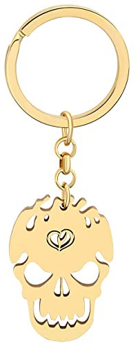 NEWEI Porte-Clé En Acier Inoxydable Pour Halloween ChaîNe De CléS De FêTe Or Pour Les Femme Les Filles Et Les Sacs à Main Charmees (TêTe De Mort B En Or)