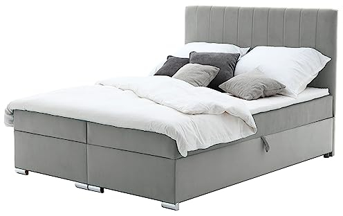 Healancy Biomedical Boxspringbett 180 x 200 cm - Bett mit Bettkasten - Gross Stauraumbett - Modern Polsterbett mit Conteiner, Topper und Bonellmatratze, Doppelbett - Schlafzimmer - Hellgrau