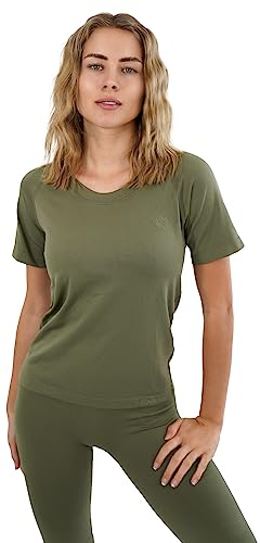STARK SOUL Sport Shirt Damen Kurzarm Seamless - Racer - Laufshirt, Khaki, Größe: M/L