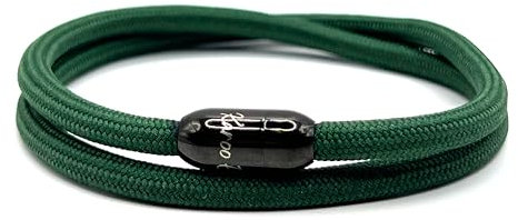 KAROO EARTH JEWELLERY Rope Bracelet | Unisex Braided Paracord Nautical Double Wrap Bracelet with strong Magnetic Clasp | Waterproof surfer bracelet (Small Wrist Size (16-18cm), Green Black Clasp)