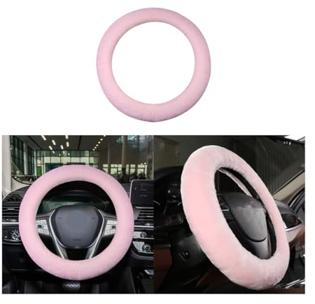 JNNJ Plüsch Lenkradabdeckung - Winter Warm Rutschfest Lenkradschutz, Auto Lenkradhülle Teleskop Abdeckung (Rosa)