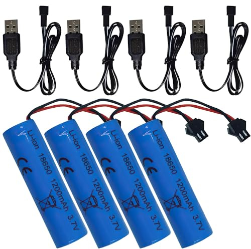 LUFEIS 3.7V Wiederaufladbare 1200mAh Lithium Lonen Batterien,Li-ion Akku with 4 USB Chargers SM-2P Plug,RC Recgargeble Battery,Für RC Fahrzeuge,Boote,Panzer,Auto,Roboter,Stunt Car (4 Stück)