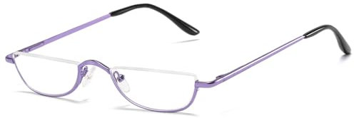 ABETOS Half Moon Reading Glasses Half Frame Semi Rimless Metal Strong Eyewear Spring Hinge Clear Lens Lightweight Fashion Computer Readers for Men Women, Purple 1.5