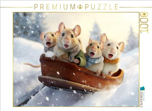 Puzzle · EIN Motiv aus dem Kalender EIN Jahr im Leben von Familie Maus | Im November hat es geschneit und der Schlitten muss her · 1000 Teile · Lege-Größe 64 × 48 cm · CALVENDO Puzzle